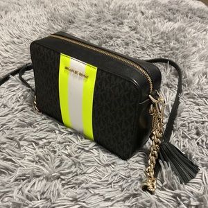 Michael Kors logo striped camera bag